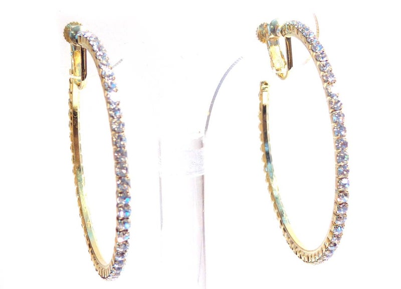 Divas Diggables Clip-on Earrings Gold Tone Crystal Hoop Earrings 2 Inch Clip Hoop Earrings for Non Pierced Ears - Image 1